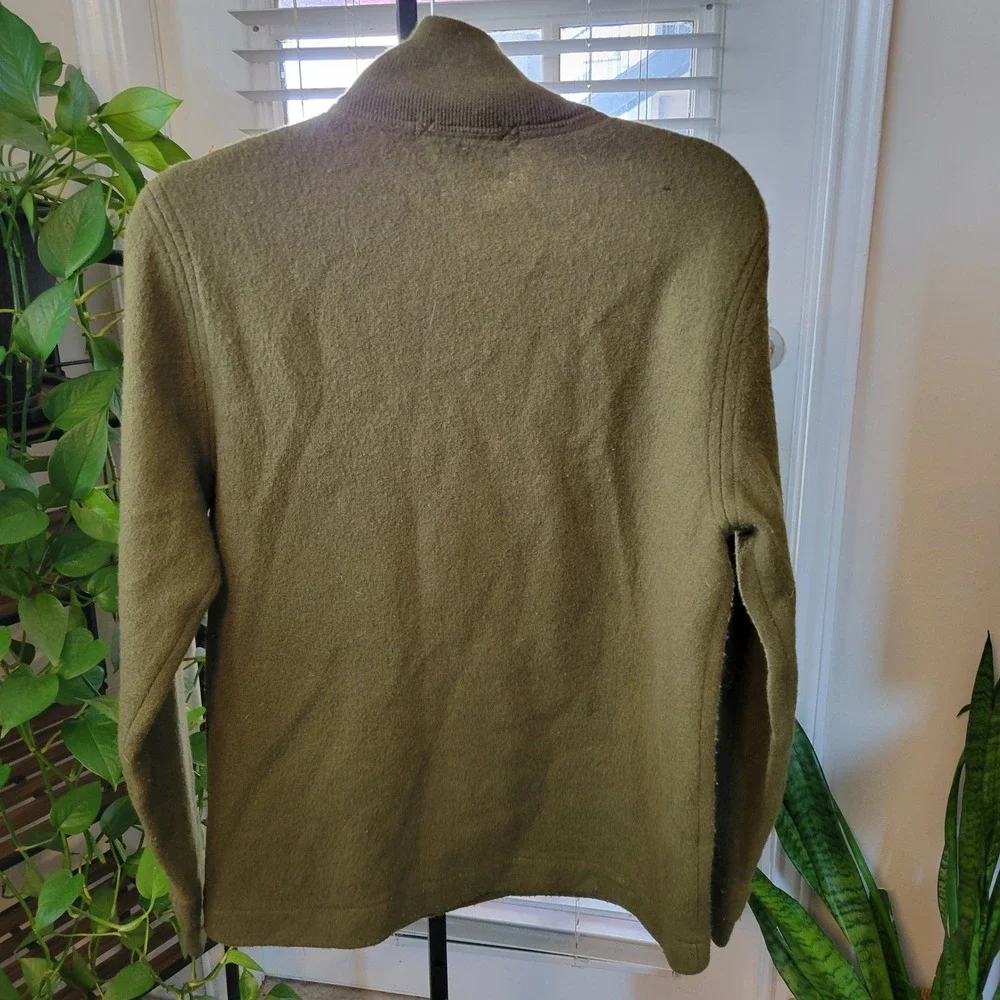 Wallace & Barnes Mens Olive Green Wool Side Zip Military Sweater Small Talon